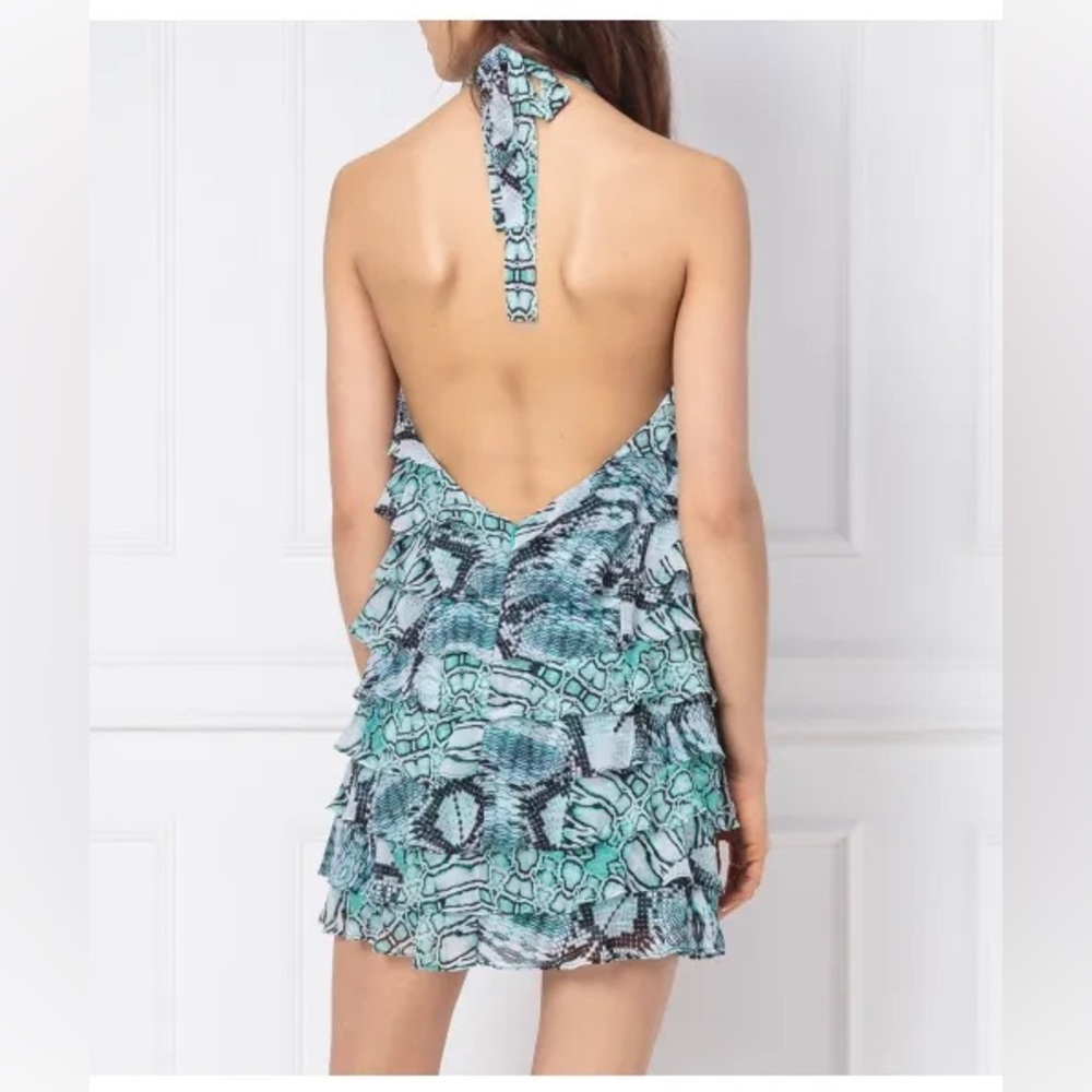 MARCIANO "COME HITHER RUFFLE DRESS" HALTER MINI SIZE M - Picture 3 of 9